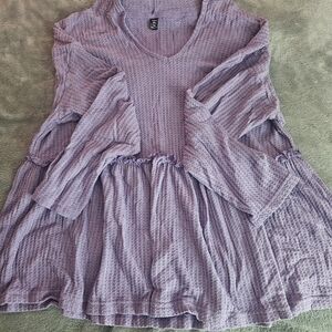 SHEIN Lavender V-neck Hooded Sweater
